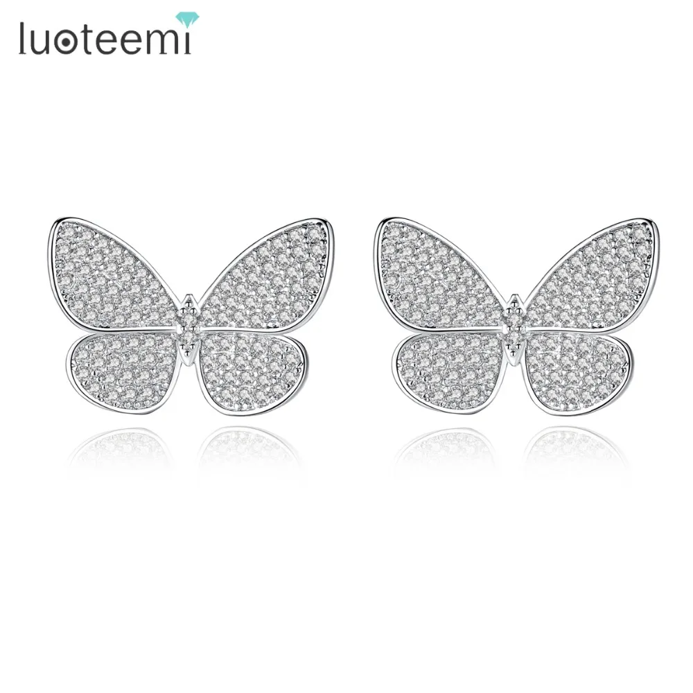 Изящные серьги гвоздики LUOTEEMI с микрозакрепкой блестящие крошечные прозрачные