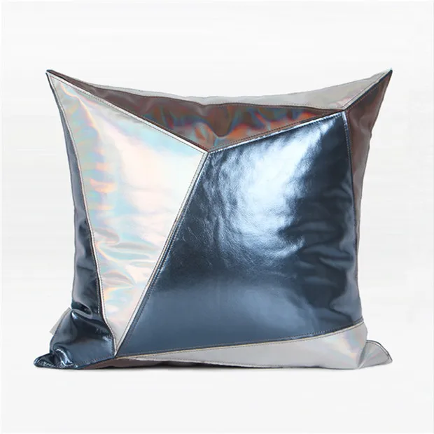 3D Blue 40x40cm Роскошная Кожаная подушка из искусственной кожи, чехол Cojines Decorativos Para Sofa, однотонный лоскутный чехол, накидка на подушку, подушки Housse Se Coussin - Цвет: 3D Blue 40x40cm