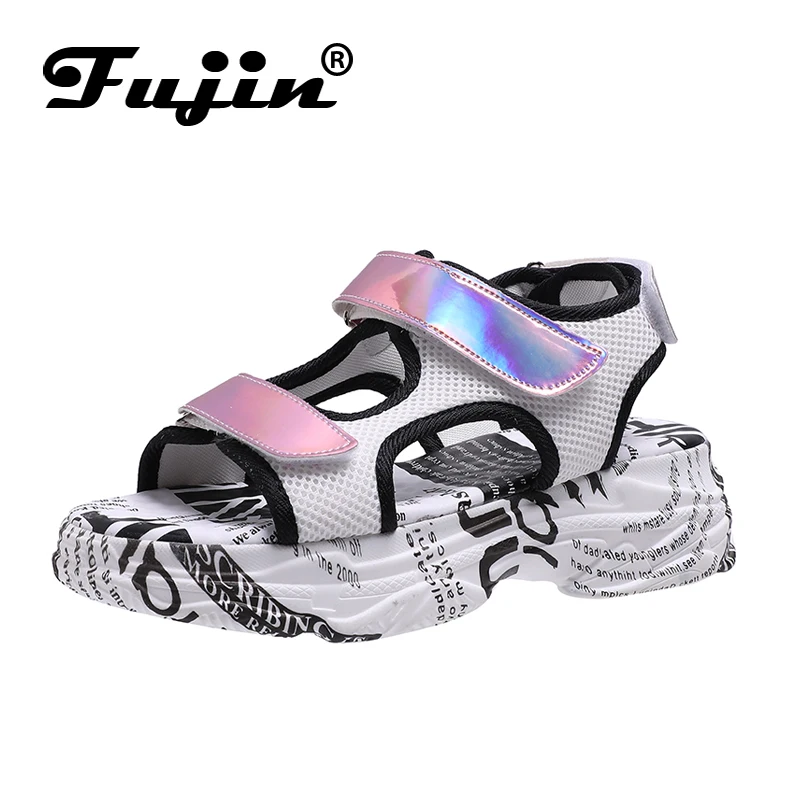 Fujin Sandalias De Verano Para Mujer; летний стиль; Роскошная обувь из светоотражающей ткани; Прямая поставка; женские повседневные сандалии