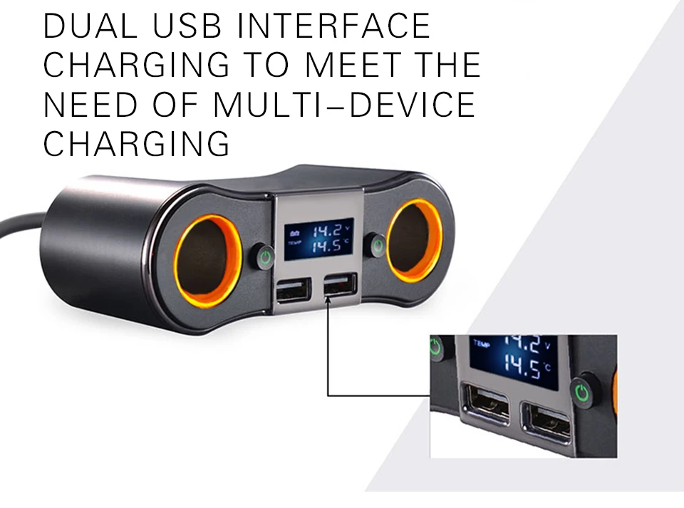 Автомобильное зарядное устройство AOSHIKE 3.5A с двумя usb-портами и 2 портами, автомобильные прикуриватели, 80 Вт, Поддержка питания, светодиодный дисплей, напряжение тока