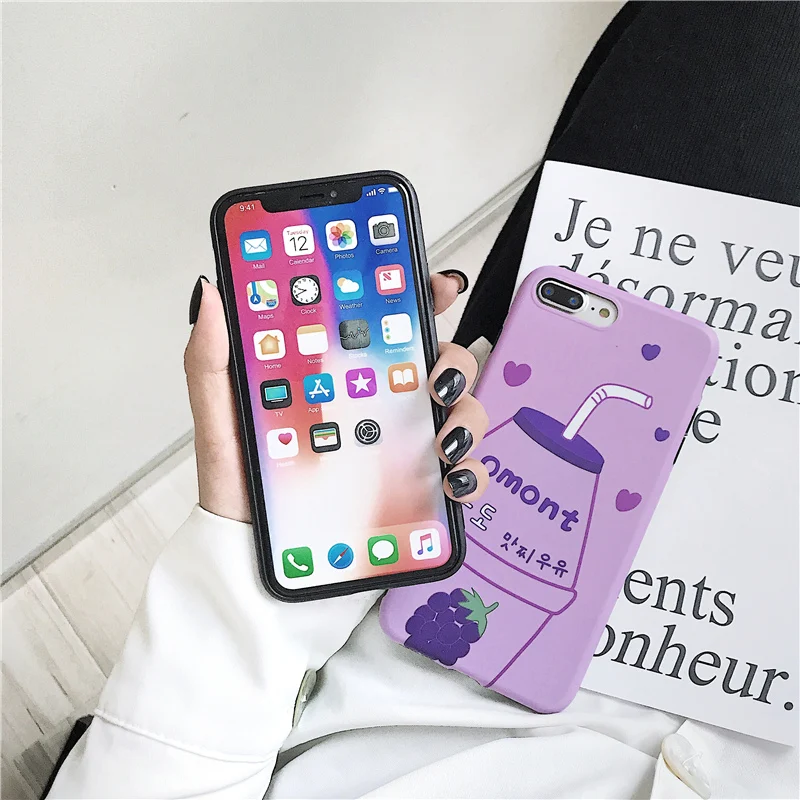 Cute Grape yogurt phone case for iphone 7 8 6 6s Plus X XR XS Max Cartoon Glossy soft tpu Capa Fundas |