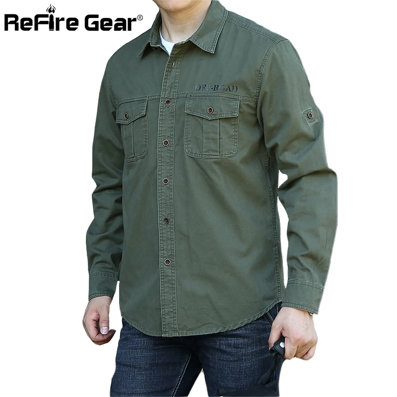 ReFire Gear рубашка в стиле милитари для мужчин осень 100% хлопок дышащие рубашки с