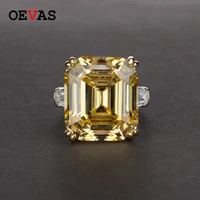 oevas luxury big square pink yellow white aaaaa zicon s925 sterling silver wedding rings girls birthday stone jewelry dropship