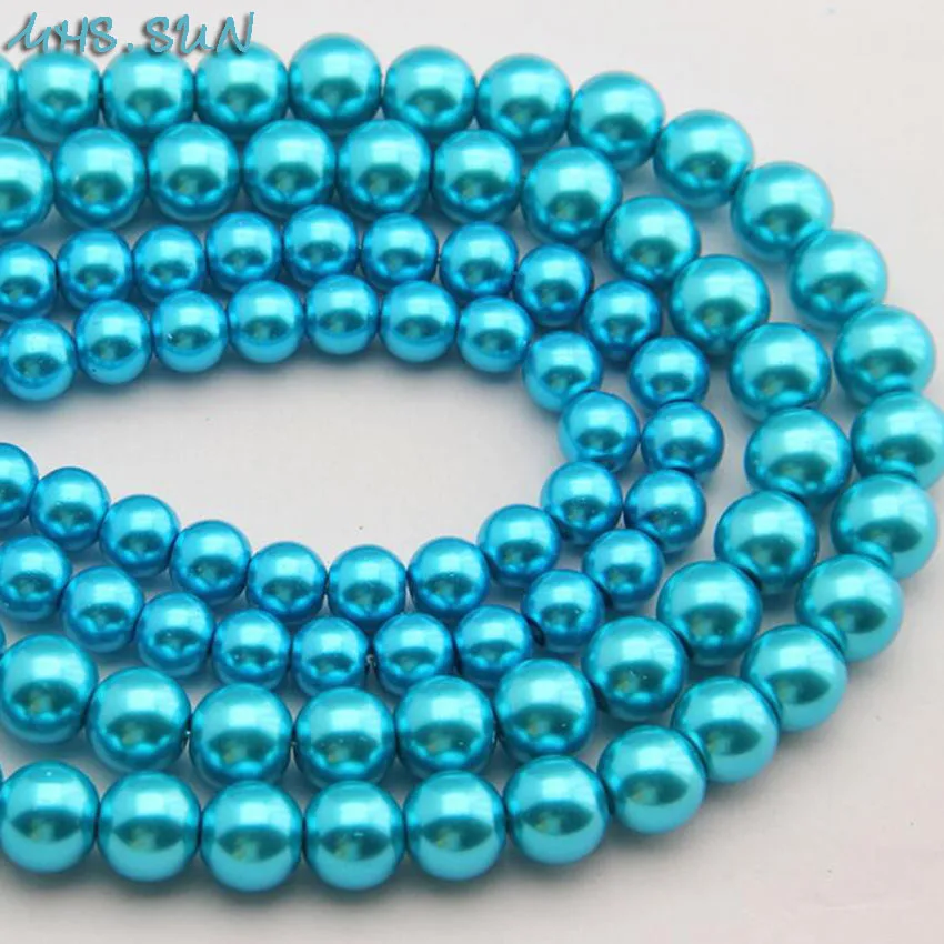 MHS.SUN Loose Fake Pearls 3MM-16MM Aquamarine Blue Glass Imitation Round DIY Spacer Beads For Garment/Jewelry Decoration | Дом и сад