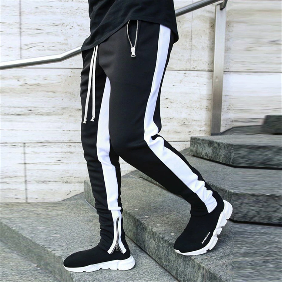 Stripe Joggers Штаны Для мужчин осень Повседневное спортивные штаны мужские туфли до лодыжки на молнии Узкие брюки одежда в стиле хип-хоп WG314