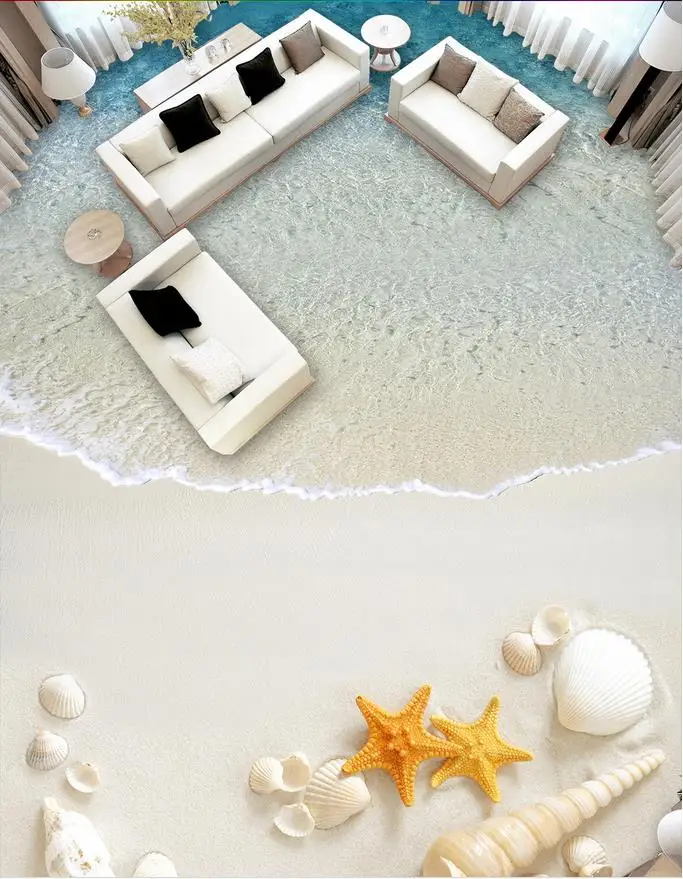 3D обои с рисунком пола пляжные морские ракушки морская звезда 3d пол пвх напольные