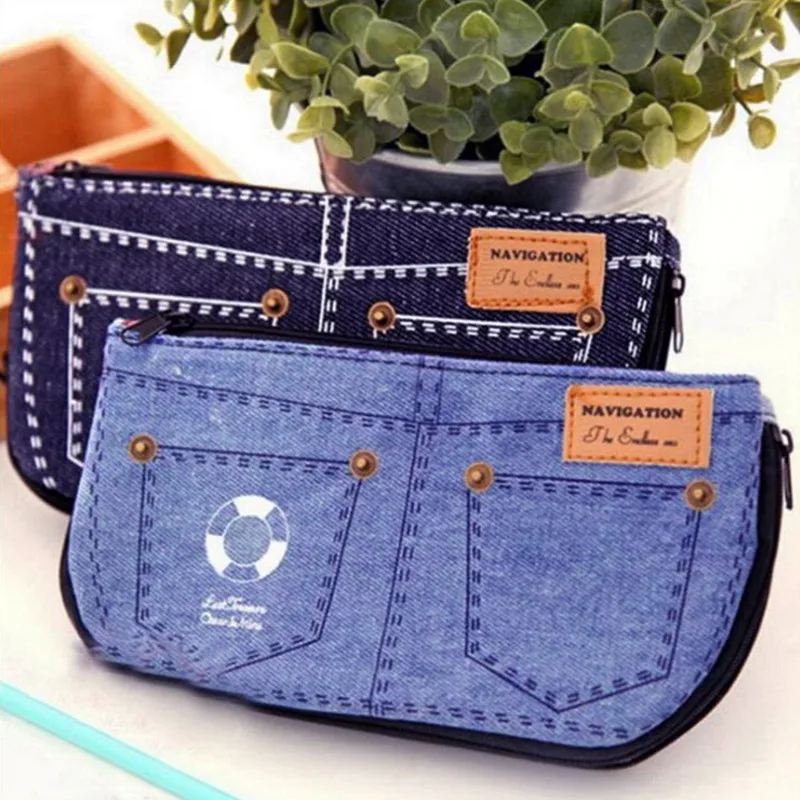 Креативные джинсы пенал Kawaii милая холщовая Сумочка для ручек и карандашей сумка