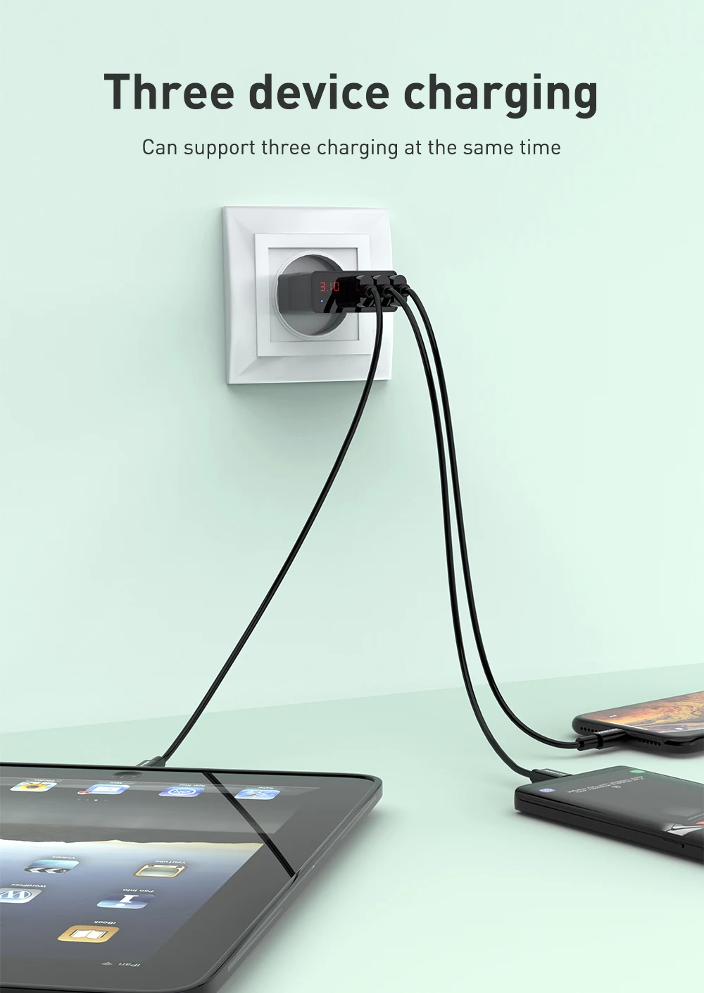 KEYSION светодиодный цифровой 3 порта USB зарядное устройство универсальное настенное зарядное устройство для мобильного телефона для iPhone XS MAX XR X 8 7 для samsung S8 S9 адаптер