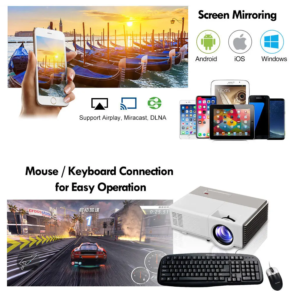 Портативный мини светодиодный ЖК проектор домашний кинотеатр Android WIFI Bluetooth