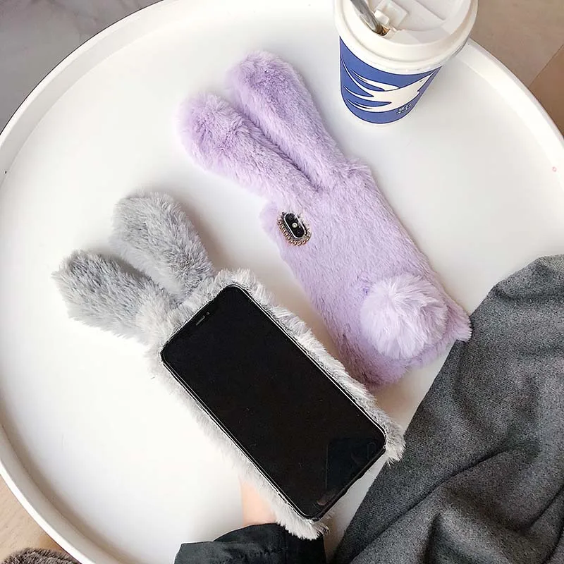 Милый пушистый чехол с кроличьими ушками для iPhone X XS Max 8 7 Plus теплые пушистые