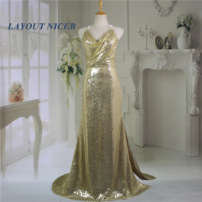 Блестящее Золотое Платье Русалка для выпускного вечера 2017 вечерние платья