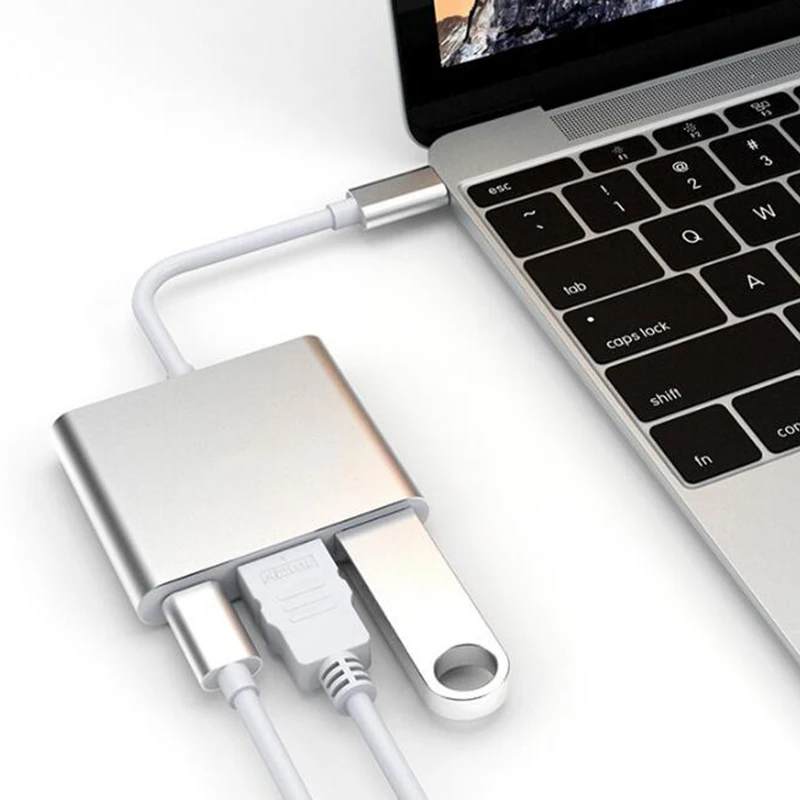 3 в 1 Thunderbolt концентратор USB Type C к HDMI адаптеру 4K алюминиевая док станция с разъемом