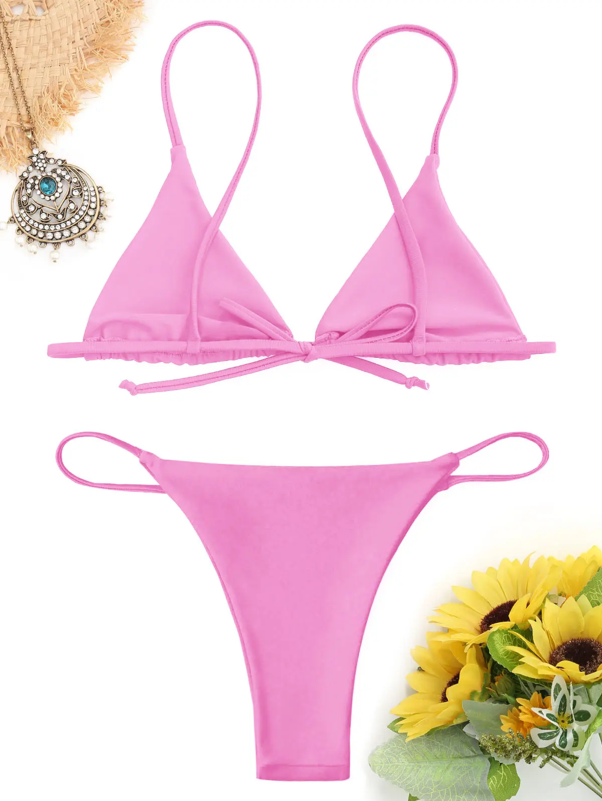 ZAFUL Cami Bralette Thong String Bikini Set Low Waisted Spaghetti Straps Swimming Suit For Women Push Up Bathing Biquini |