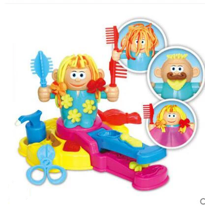 3d safe slime Children's hairdresser color clay series hair shuffling cutting mold tool children play house barber machine | Игрушки и