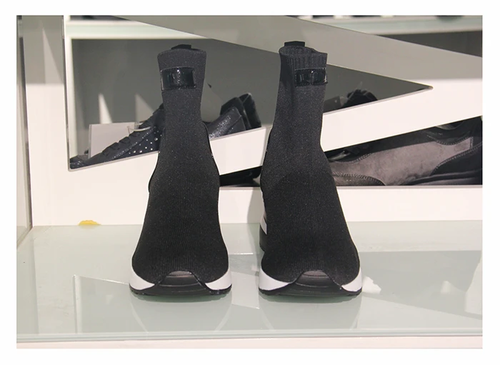 New Knitted Shoes Women High Top Women's Sock Sneakers Spring Women Knit Breathable Shoes Female Platform 6CM