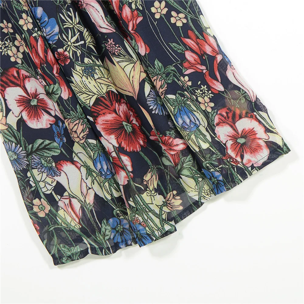 Женские 2018 летнее платье с длинными рукавами фонариками Цветочный принт