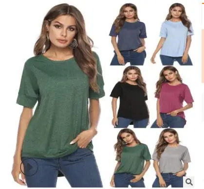 

2019 spring dress, sleeves, five-point sleeves, round neck, short, long, long t-shirt, bottoming, women's clothing