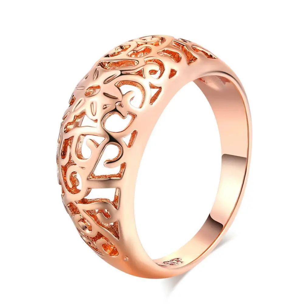 MxGxFam Hollow Rose Flowers Pattern Rings For Women Individual Jewelry Gold Color Hot | Украшения и аксессуары