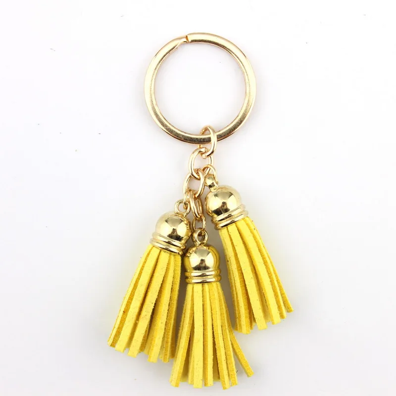 Gold Yellow Новинка, модный Женский Повседневный тройной кожаный брелок с кисточками, женская сумка, подвеска, сплав, автомобильный брелок, кольцо, держатель, Трендовое ювелирное изделие - Цвет: Gold Yellow