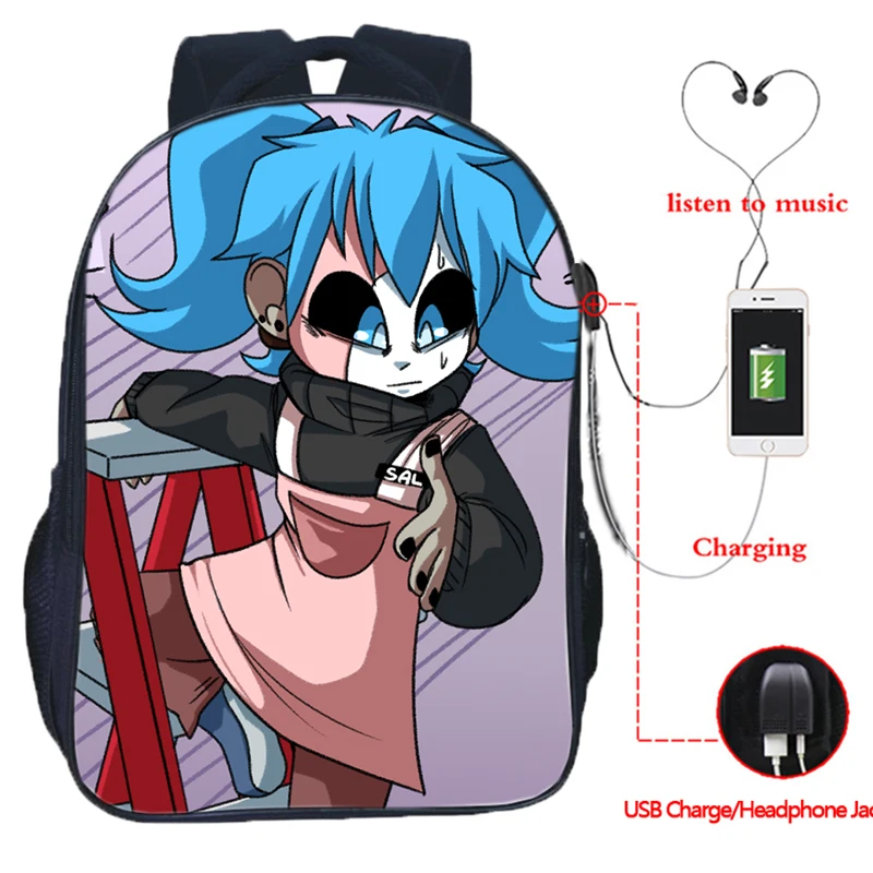 Многофункциональный рюкзак Sally Face с зарядкой через USB, школьные сумки для студентов, школьный рюкзак с разъемом для наушников, повседневный рюкзак для путешествий