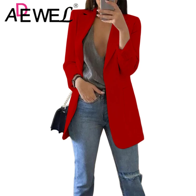 

ADEWEL Women Formal Open Stitch Turn-down Collar Office Work formal Jackets Suits Plus Size S-5XL 2019 New Spring Women Clothes