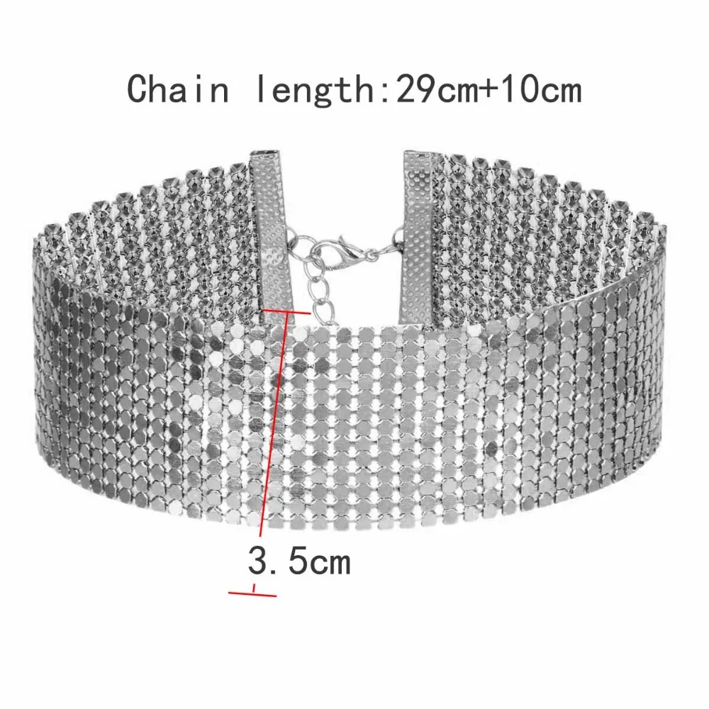 Новейшее колье-чокер женское серебряное Золотое черное блестящее металлическое
