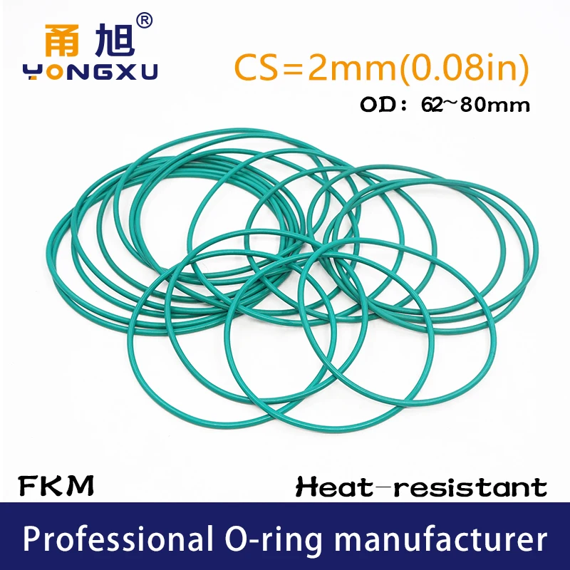 Фторрезиновое кольцо зеленое FKM Oring уплотнение CS2mm OD62/63/64/65/67/68/70/75/80*2 мм ORings