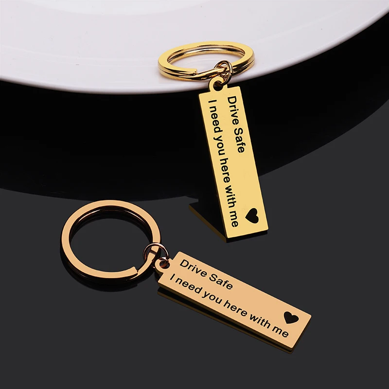 Custom Keyring Gifts Engraved Drive Safe I Need You Here With Me Gold &ampRose Color Stainless Steel Keychain Couples Jewelry | Украшения и