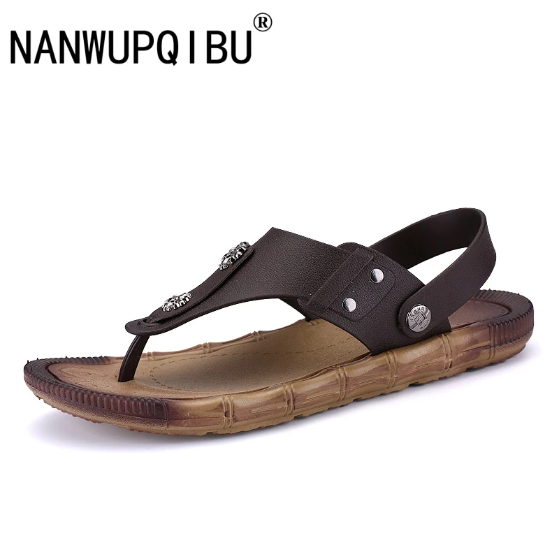 Мужские сандалии на плоской подошве Нескользящие пляжные летняя обувь для улицы