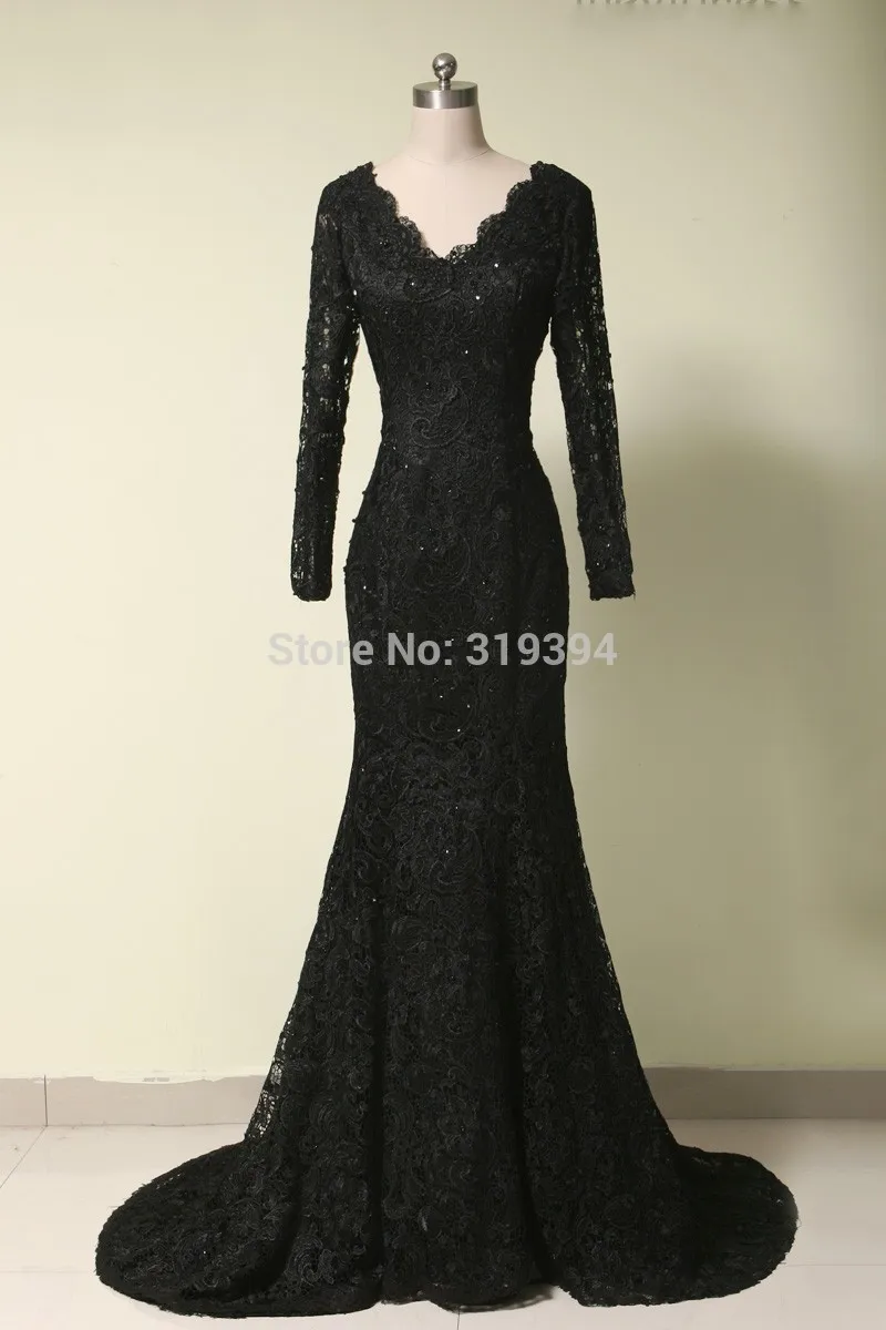 

vestido de noiva 2020 New Autumn Black Lace Dress for Wedding Party Elegant V-neck Prom Evening Gowns Women Long Maxi Dress