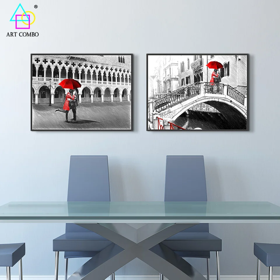 Modern Creative White&ampBlack With Color Venice Landscape Painting Wall Art Picture Home Decoration Posters Unique KT052 | Дом и сад