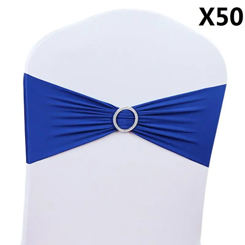 50pcs darkblue 50 шт./лот спандекс стрейч чехол для свадебного стула лента с пряжка со стразами пояса для свадебного декора банкетные украшения с бантом - Цвет: 50pcs darkblue