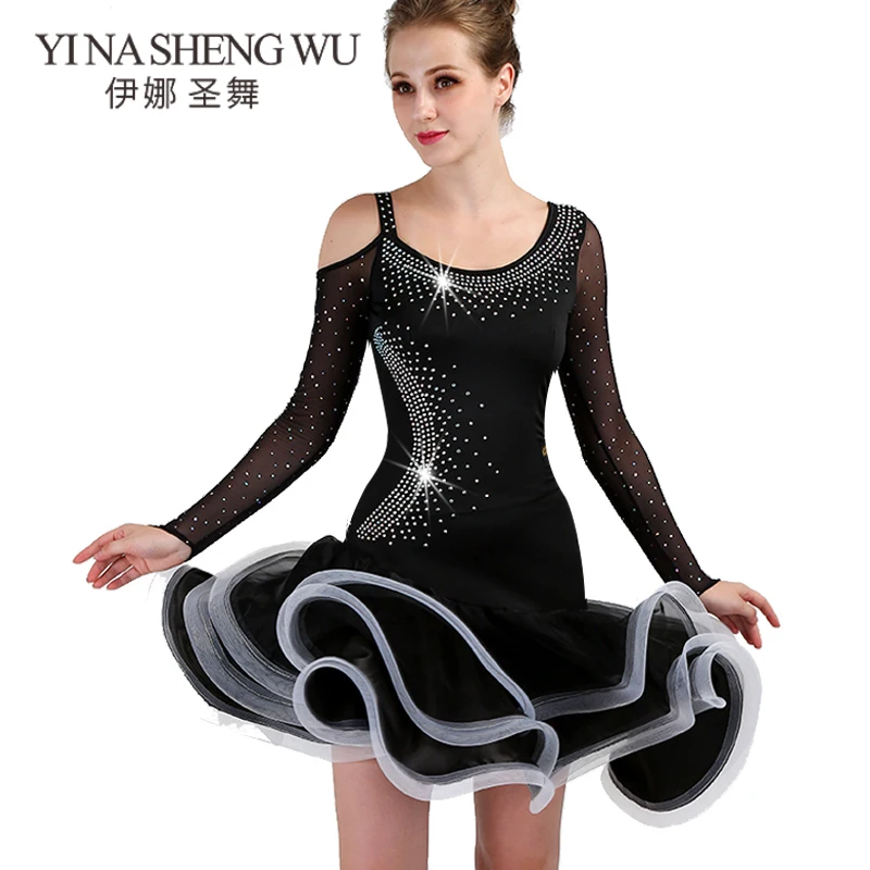 

New Women Latin Skirts Sexy Professional Latin Dance Skirt Female Rhinestone Latin Competition Costumes Ruffle Style Dance Skirt