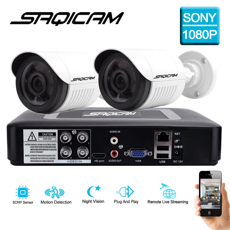 Saqicam 4CH 1080N DVR безопасности Системы комплект 2 шт. sony 1080 P Водонепроницаемый ночного