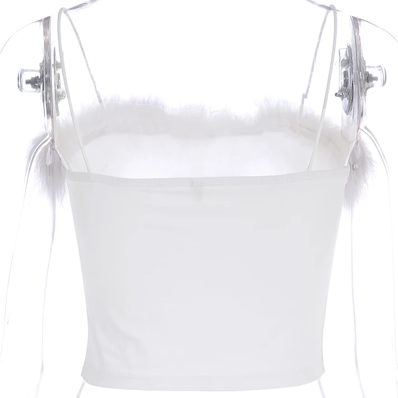 Летний Повседневный плюшевый топ на бретельках для женщин белый милый