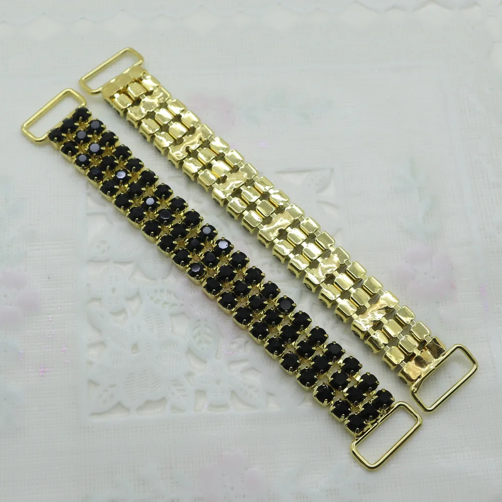 Высококачественные золотые 3 ряда черные стразы бикини соединители Пряжка/сумка