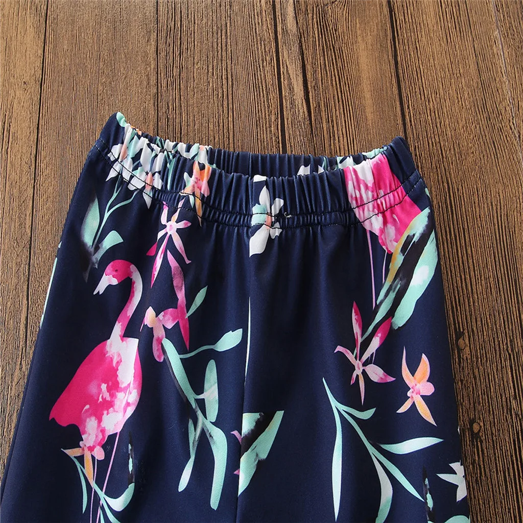 2Pcs Toddler Baby Kids Girls Solid Off Shoulder Tops + Floral Pants Set Outfits Child Summer |
