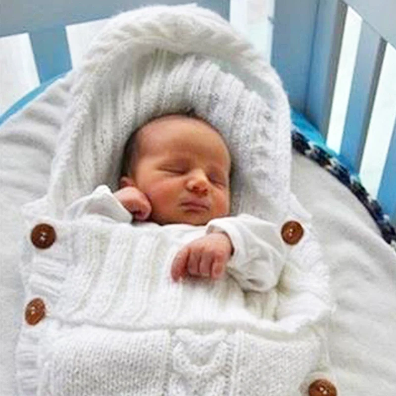 Для новорожденных спальный мешок вязаный крючком зима с капюшоном коляска