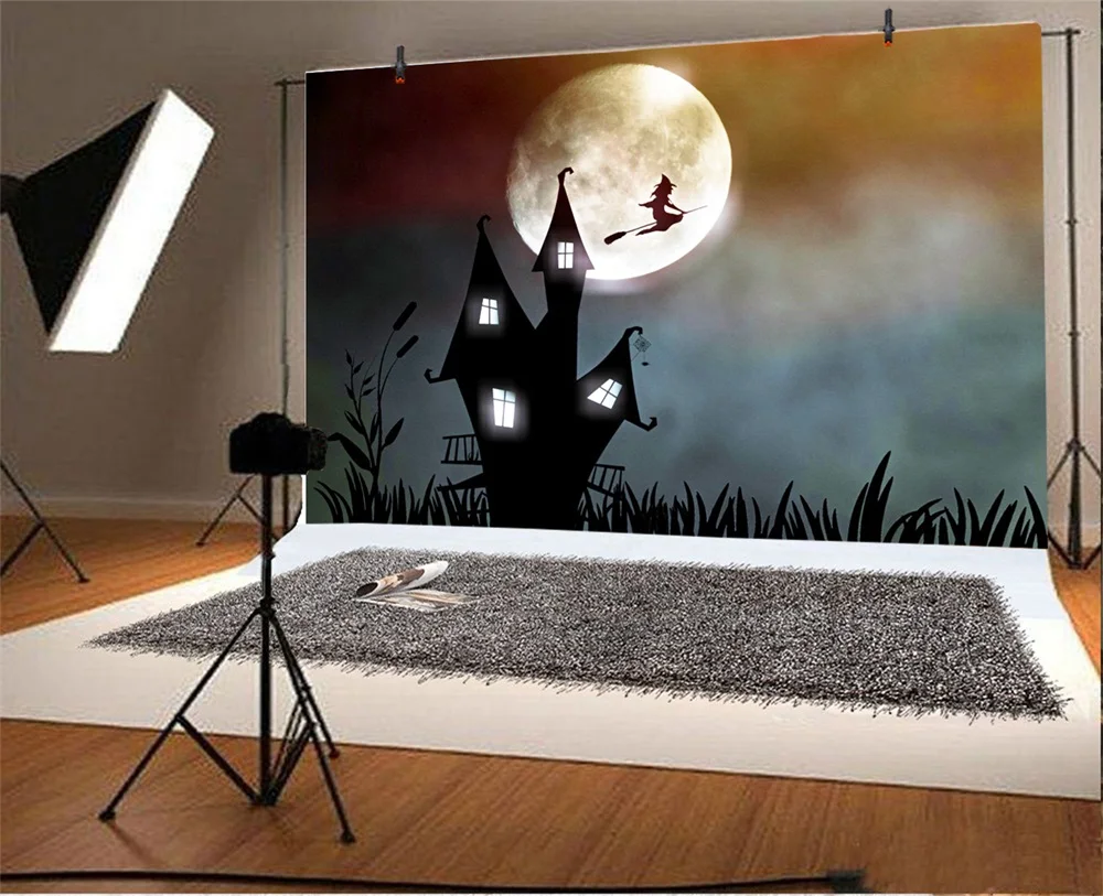 Laeacco мультфильм замок ведьмы Happy Halloween сцены фотографического Фоны