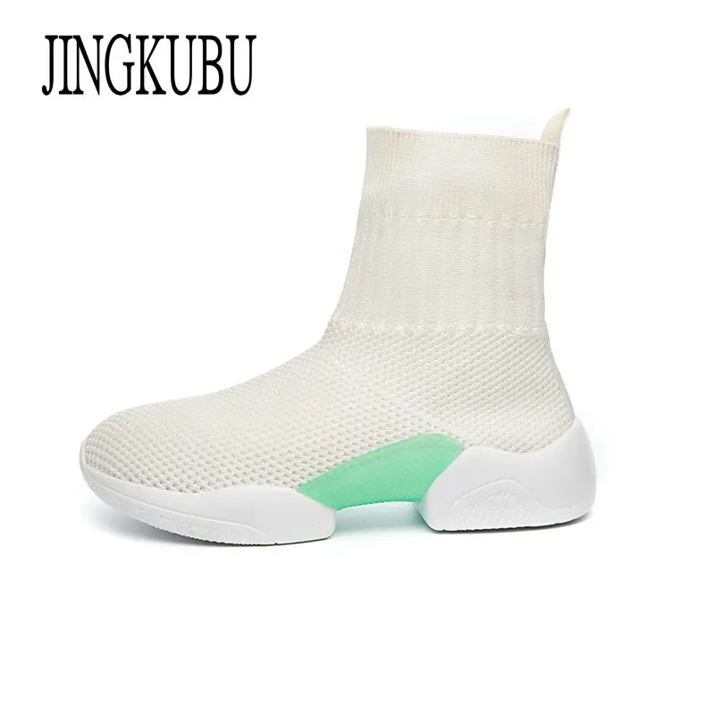 

JINGKUBU, 2018 г., Новое поступление, сапоги-носки, женская обувь для отдыха, увеличивающая рост, Осенняя обувь на плоской подошве, женские короткие...