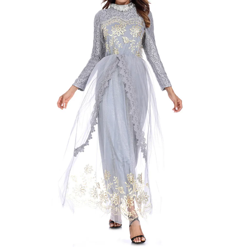 Длинное мусульманское платье abaya повседневное женское кафтан Дубай кружевное