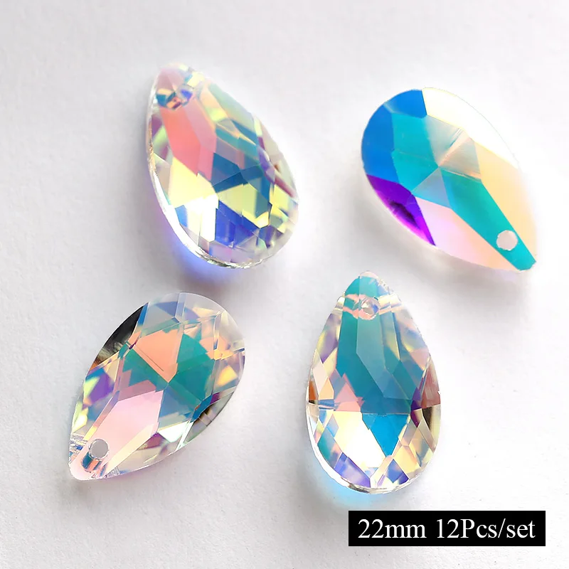 22mm - 12pcs QIAO высокое качество несколько форм кристалл AB одежда бусины разноцветные ювелирные изделия стеклянные модные подвески, DIY аксессуары - Цвет: 22mm - 12pcs