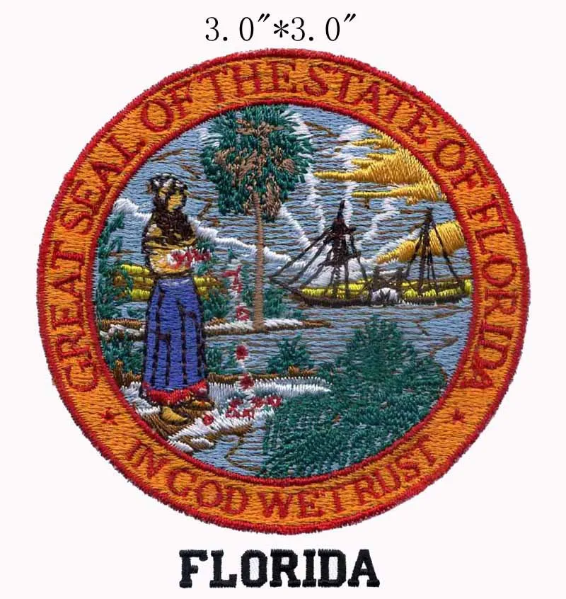 Вышитая нашивка для печати штата Флориды диаметр 3 дюйма