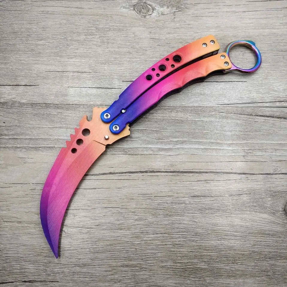 Прямая поставка, 420C стальной нож karambit cs go, тренировочный нож, складной нож с бабочкой, без края, инструмент для тренировок