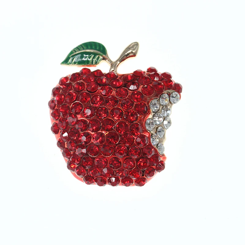 

lovely red rhinestone fruit shape brooch pins charming green enamel leaf fruit brooch