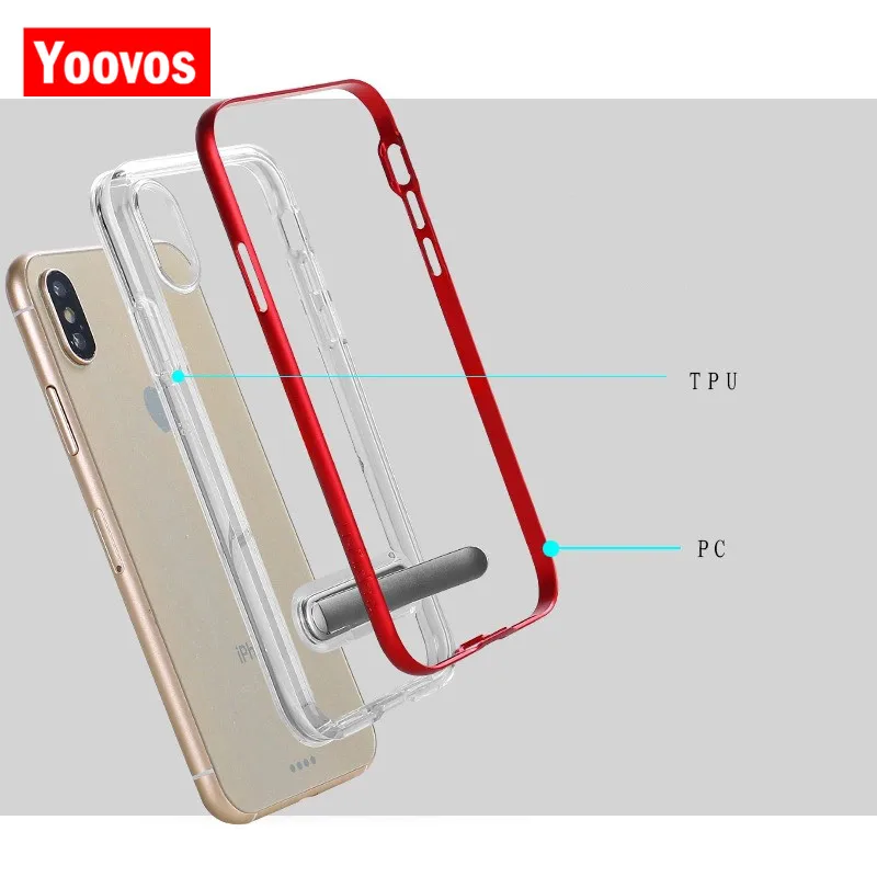 Yoovos New Kickstand transparent Phone Cases For IPhone 7 6 8 Case Iphone 6Plus 7Plus 8Plus X PC Back And Soft TPU Frame |