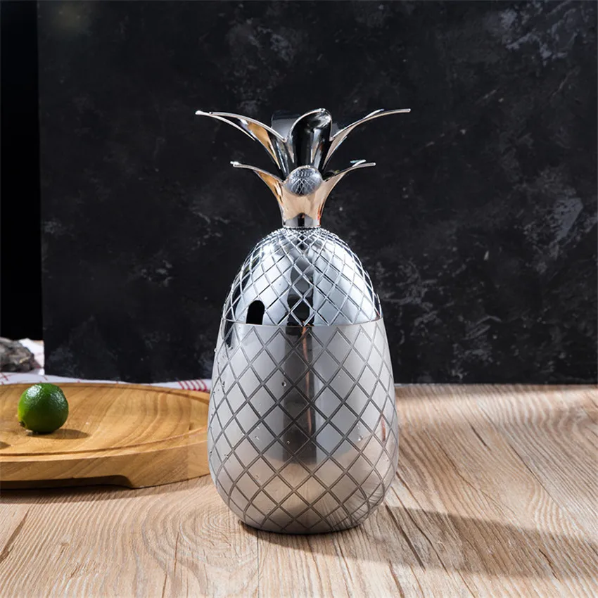 silver Кружка с ананасами, чашки с ананасами, кружка для коктейлей, 3 цвета(серебро, медь, золото), пивные чашки из нержавеющей стали, кружка из меди - Цвет: silver