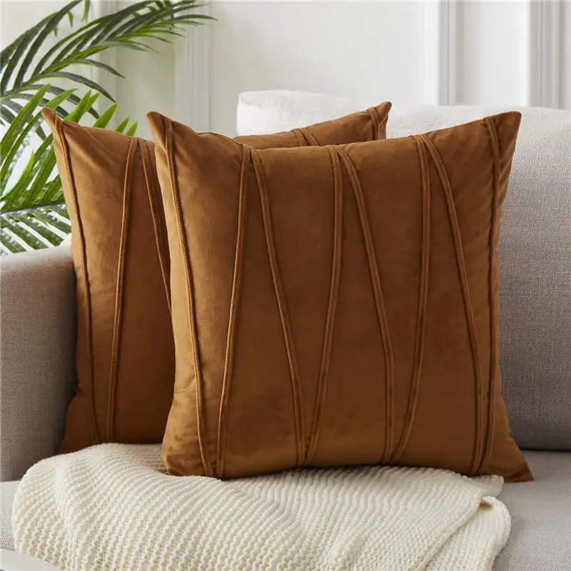 Khaki-Set of 2 Topfinel мягкие роскошные бархатные полосатые наволочки для подушек, однотонные декоративные наволочки для дома, дивана, стула, Декор 45x45 см - Color: Khaki-Set of 2