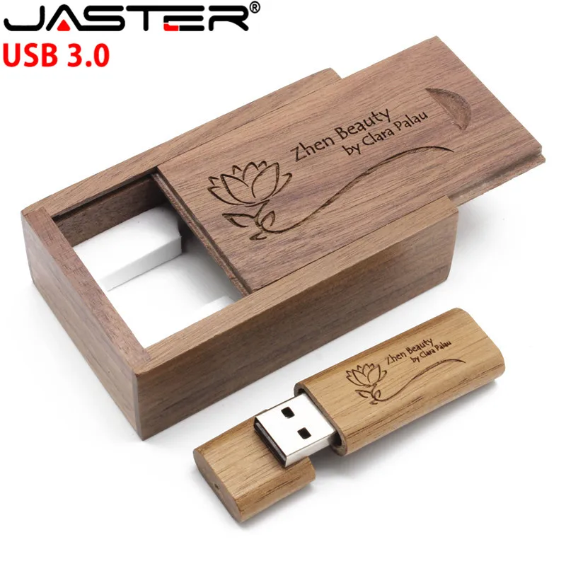 JASTER USB 3,0 заказной логотип лазерная гравировка деревянный USB флэш-накопитель карта памяти+ коробка флешки 4 ГБ/64 ГБ свадебные подарки