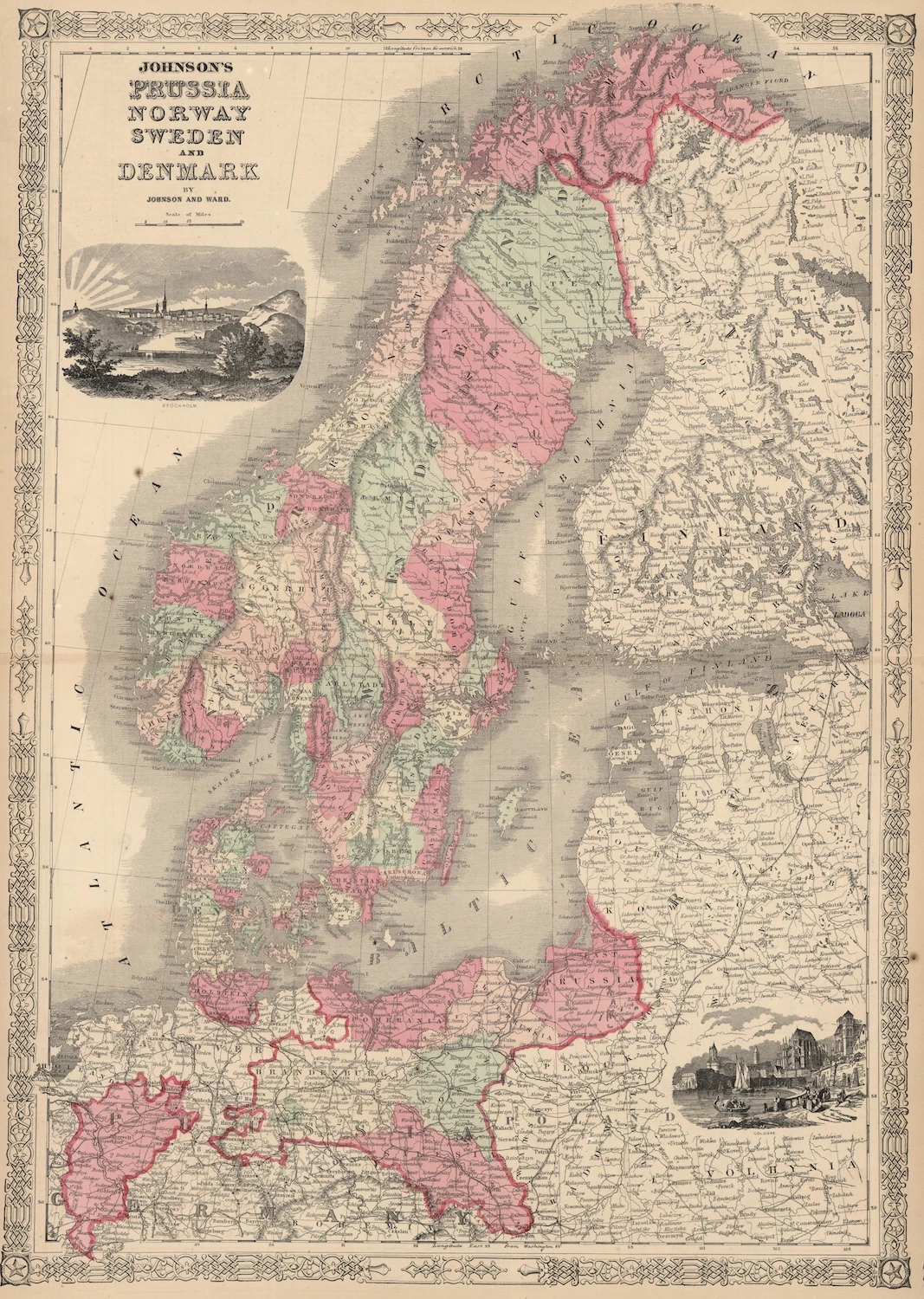 ВИНТАЖНЫЙ ПЛАКАТ с картой ПРУССИЯ Норвегия Швеция Дания (1864) классические
